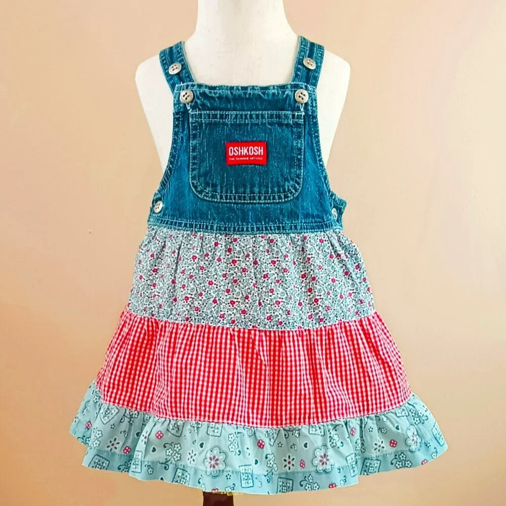 Oshkosh Denim Gingham Ruffle Dress 18M Floral & Boho Vestbak Jumper